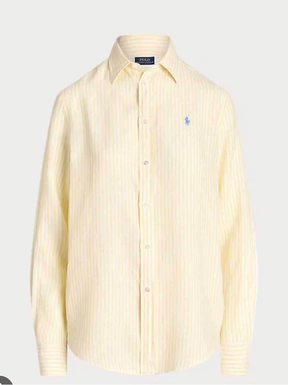 Men’s Ralph Lauren Yellow Pinstripe Long-Sleeve Dress Shirt Linen Medium